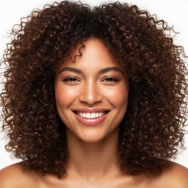 Woman with curly hair smiling